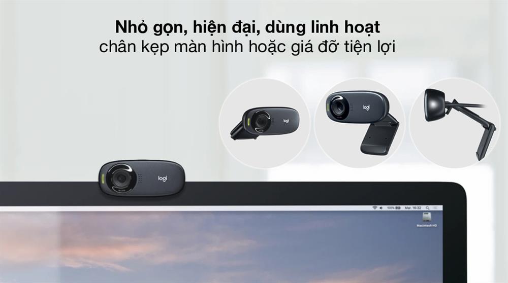 Thiết kế nhỏ gọn, dễ dùng - Webcam 720p Logitech C310 Đen