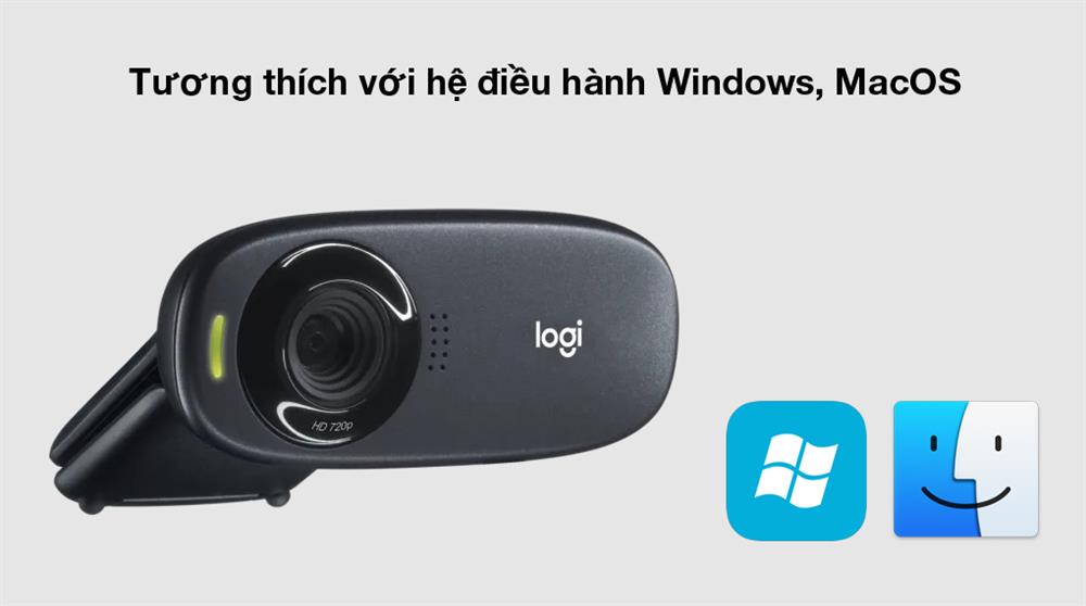Tương thích với hệ điều hành Windows, MacOS - Webcam 720p Logitech C310 Đen