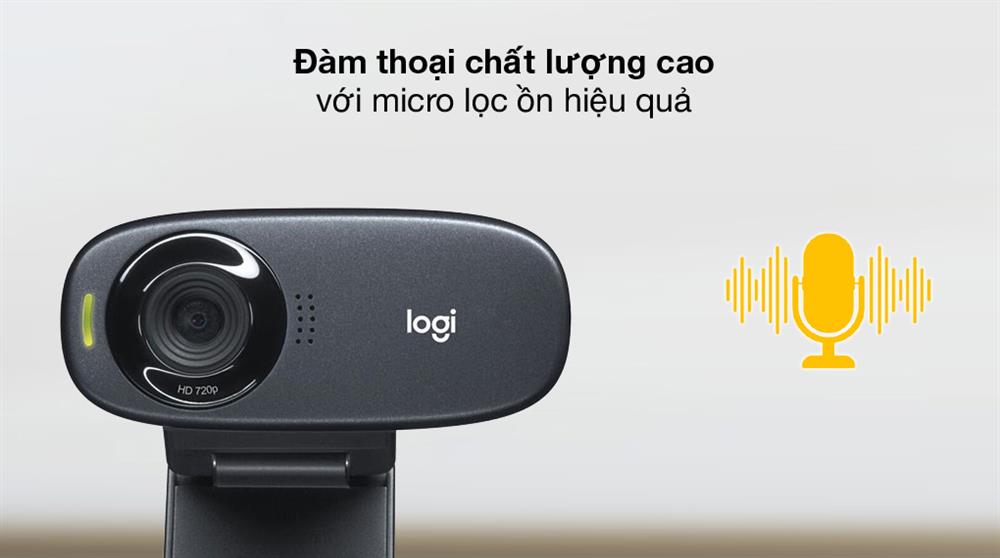 Mic lọc ồn giúp đàm thoại tốt - Webcam 720p Logitech C310 Đen